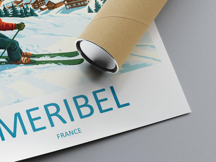 Meribel France Ski Print Travel Poster Alpine Resort Wall Art Three Valleys Ski Village Winter Sports Europe Decor Artwork