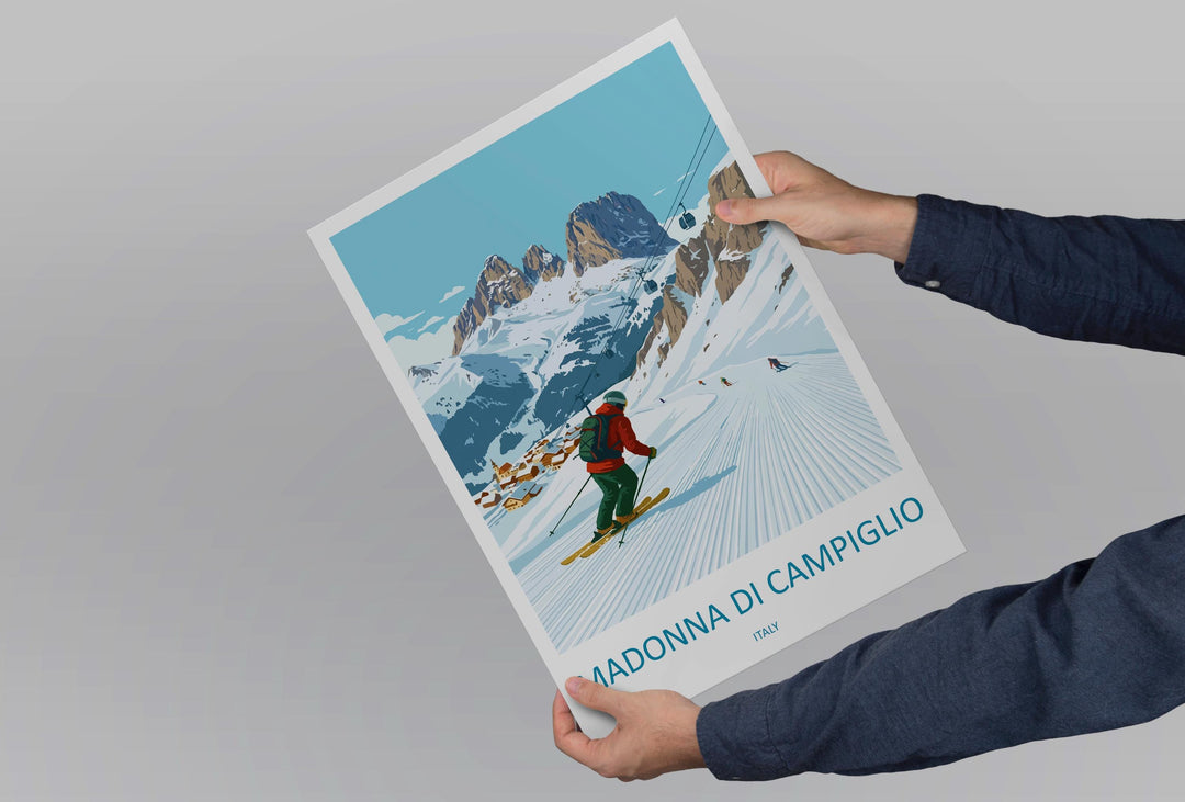 Madonna di Campiglio Italy Ski Print Travel Poster Alpine Resort Wall Art Dolomites Ski Village Winter Sports Europe Decor Artwork