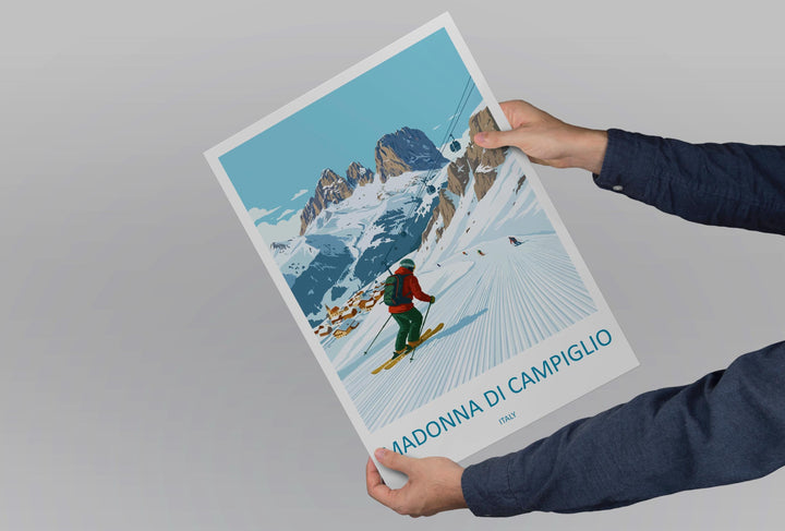 Madonna di Campiglio Italy Ski Print Travel Poster Alpine Resort Wall Art Dolomites Ski Village Winter Sports Europe Decor Artwork