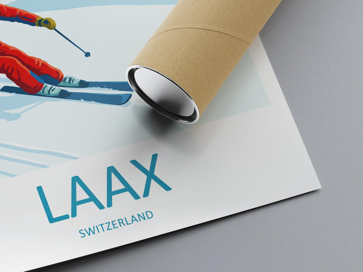 Laax Switzerland Ski Print Travel Poster Alpine Resort Wall Art Freestyle Ski Area Mountain Village Winter Sports Europe Decor Artwork