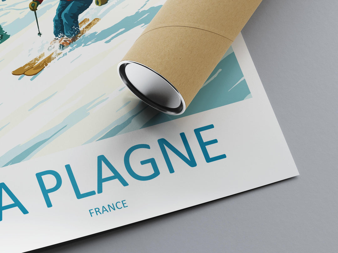 La Plagne France Ski Print Travel Poster Alpine Resort Wall Art Paradiski Ski Area Mountain Village Winter Sports Europe Decor Artwork