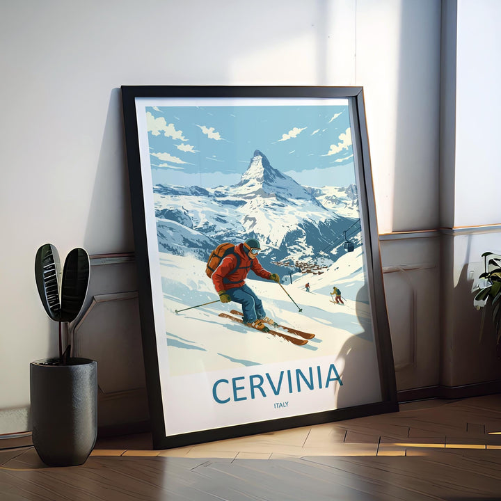 Cervinia Italy Ski Print Travel Poster Alpine Resort Wall Art Matterhorn Ski Village Winter Sports Europe Decor Artwork
