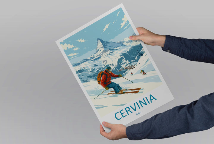 Cervinia Italy Ski Print Travel Poster Alpine Resort Wall Art Matterhorn Ski Village Winter Sports Europe Decor Artwork