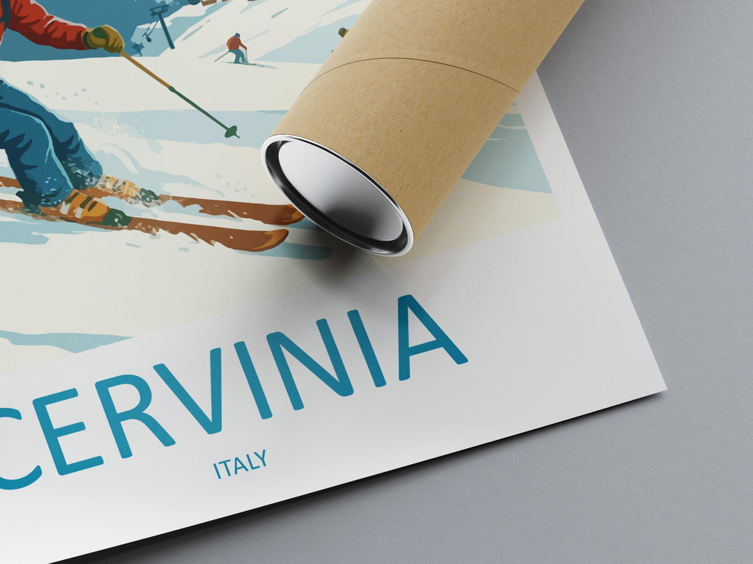 Cervinia Italy Ski Print Travel Poster Alpine Resort Wall Art Matterhorn Ski Village Winter Sports Europe Decor Artwork
