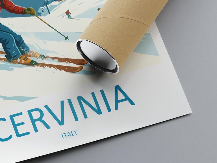 Cervinia Italy Ski Print Travel Poster Alpine Resort Wall Art Matterhorn Ski Village Winter Sports Europe Decor Artwork
