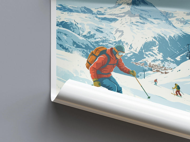 Cervinia Italy Ski Print Travel Poster Alpine Resort Wall Art Matterhorn Ski Village Winter Sports Europe Decor Artwork