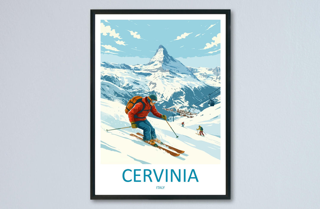 Cervinia Italy Ski Print Travel Poster Alpine Resort Wall Art Matterhorn Ski Village Winter Sports Europe Decor Artwork