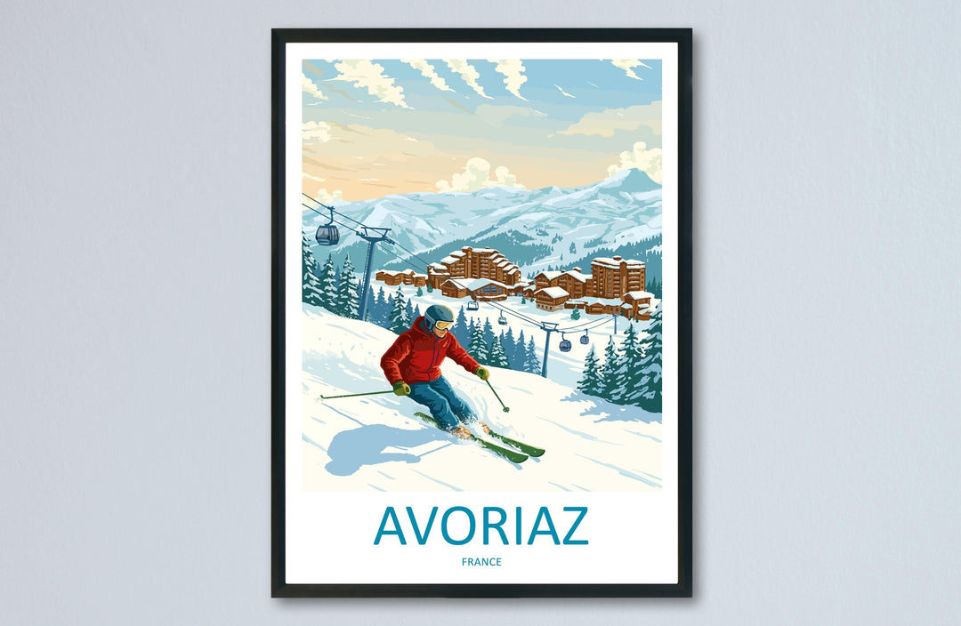 Avoriaz France Ski Print Travel Poster Alpine Resort Wall Art Car Free Ski Village Portes du Soleil Europe Decor Artwork