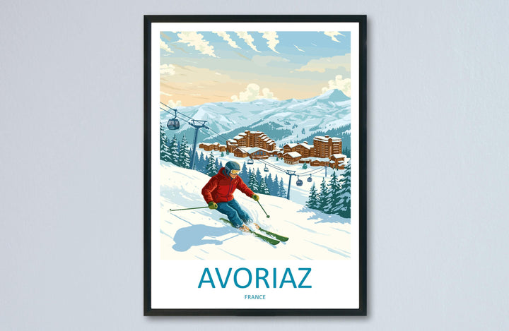 Avoriaz France Ski Print Travel Poster Alpine Resort Wall Art Car Free Ski Village Portes du Soleil Europe Decor Artwork