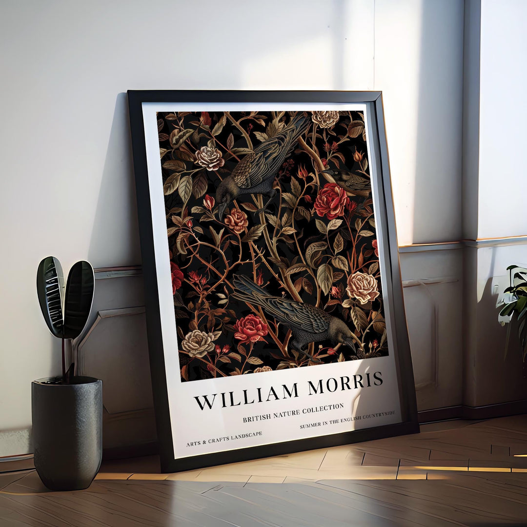 William Morris Raven Crow Wall Art Dark Floral Botanical Print Gothic Cottagecore Decor Arts And Crafts Nature Poster Artwork for Home