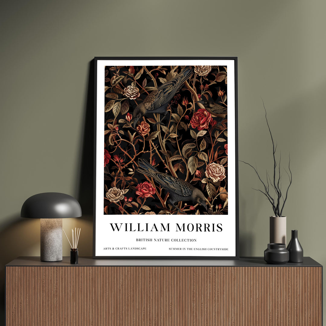 William Morris Raven Crow Wall Art Dark Floral Botanical Print Gothic Cottagecore Decor Arts And Crafts Nature Poster Artwork for Home