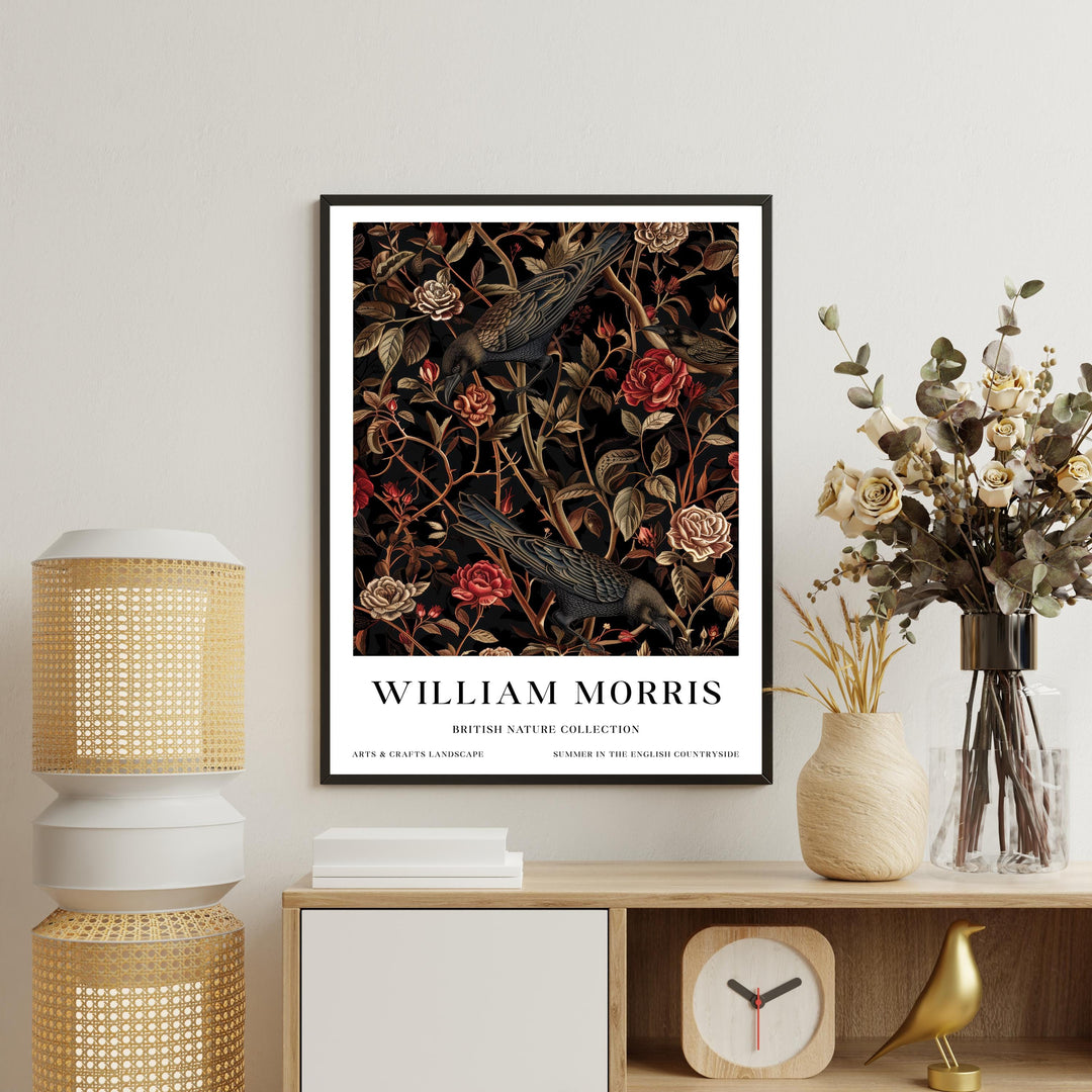 William Morris Raven Crow Wall Art Dark Floral Botanical Print Gothic Cottagecore Decor Arts And Crafts Nature Poster Artwork for Home