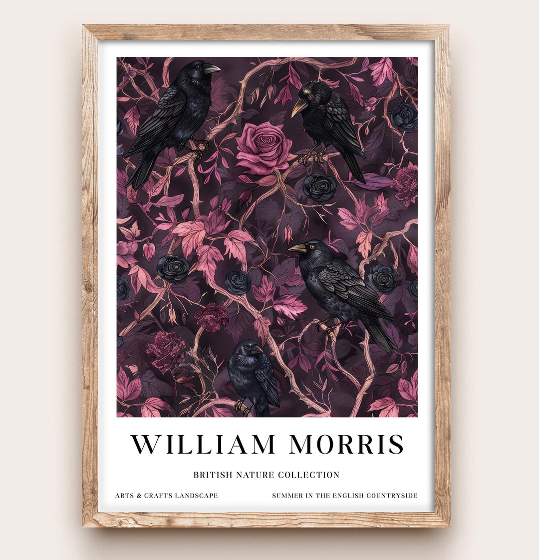 William Morris Raven Wall Art Pink Dark Floral Botanical Print Gothic Cottagecore Decor Arts And Crafts Poster Artwork for Home