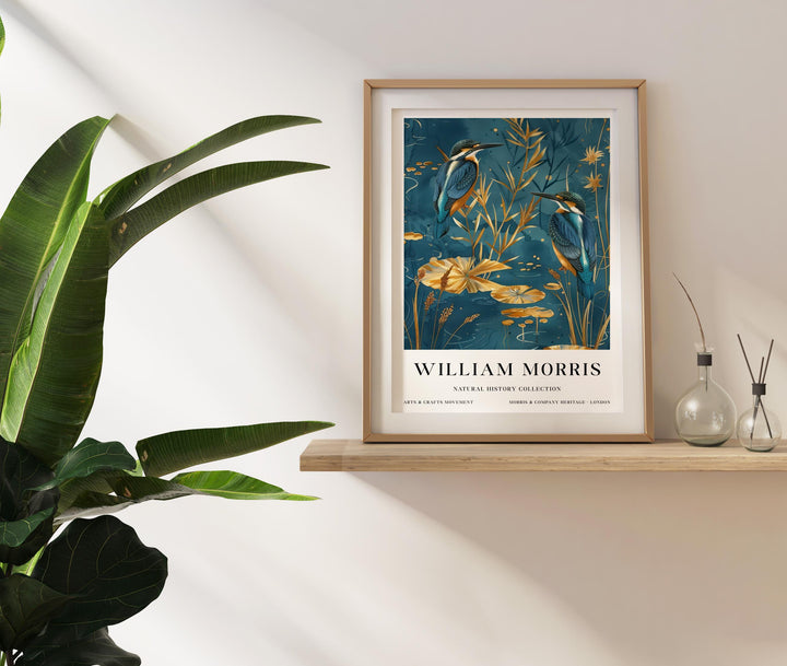 William Morris Kingfisher Bird Wall Art Blue Gold Botanical Print Vintage Nature Cottagecore Decor Arts And Crafts Poster Artwork for Home