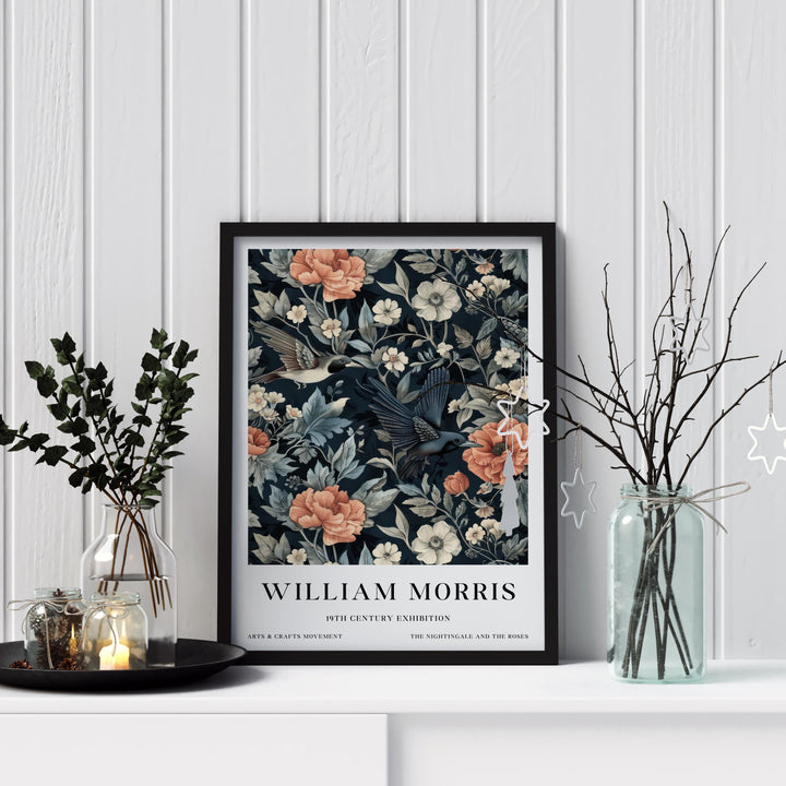 William Morris Hummingbird Bird Wall Art Dark Floral Botanical Print Vintage Cottagecore Decor Arts And Crafts Poster Artwork for Home