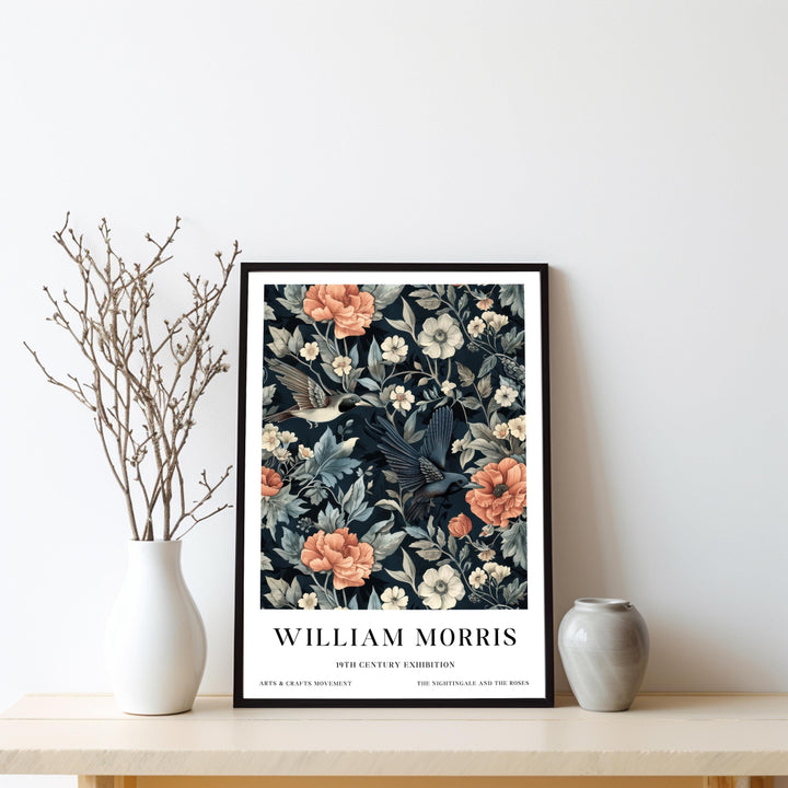 William Morris Hummingbird Bird Wall Art Dark Floral Botanical Print Vintage Cottagecore Decor Arts And Crafts Poster Artwork for Home