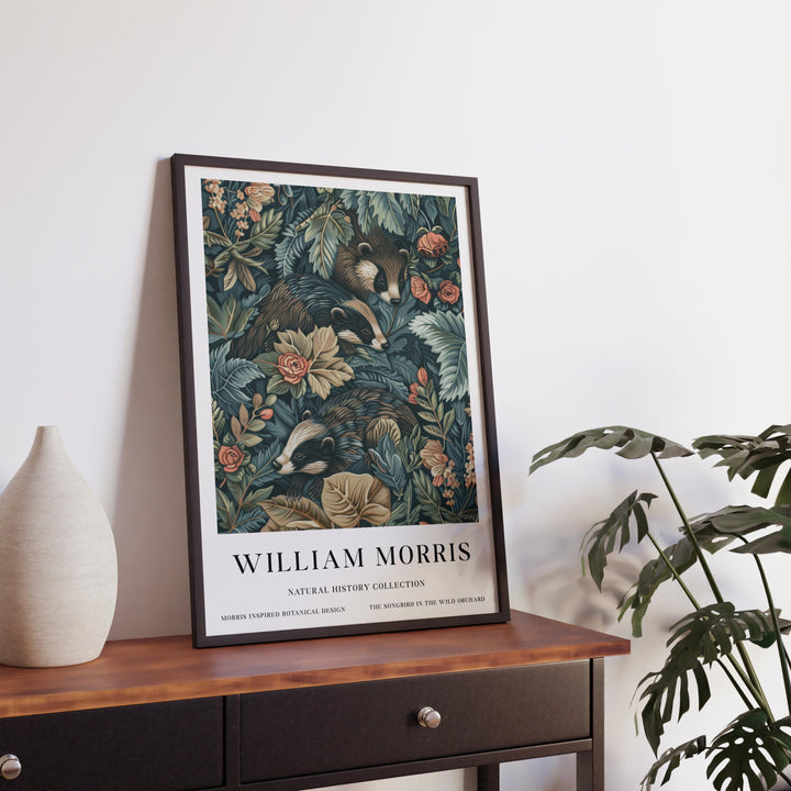 William Morris Badger Wall Art Woodland Animal Vintage Botanical Print Cottagecore Forest Decor Arts And Crafts Poster Artwork for Home