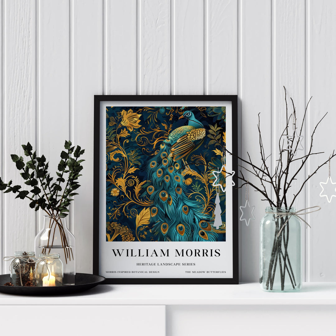 William Morris Peacock Wall Art Blue Gold Bird Vintage Botanical Print Luxury Cottagecore Decor Arts And Crafts Poster Artwork for Home