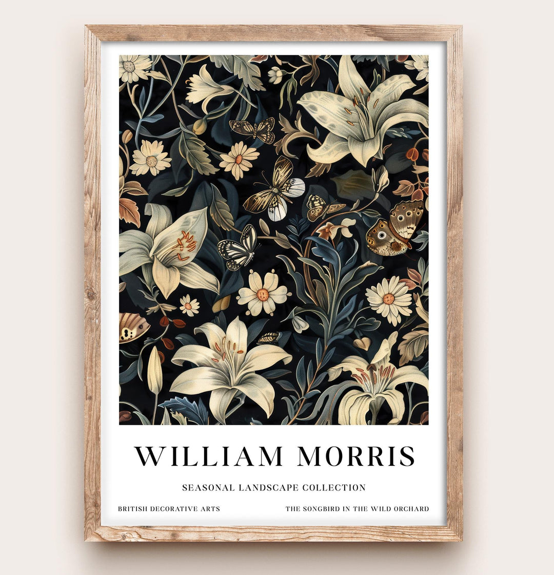 William Morris Lily Butterfly Wall Art Dark Floral Botanical Print Vintage Cottagecore Decor Arts And Crafts Poster Artwork for Home