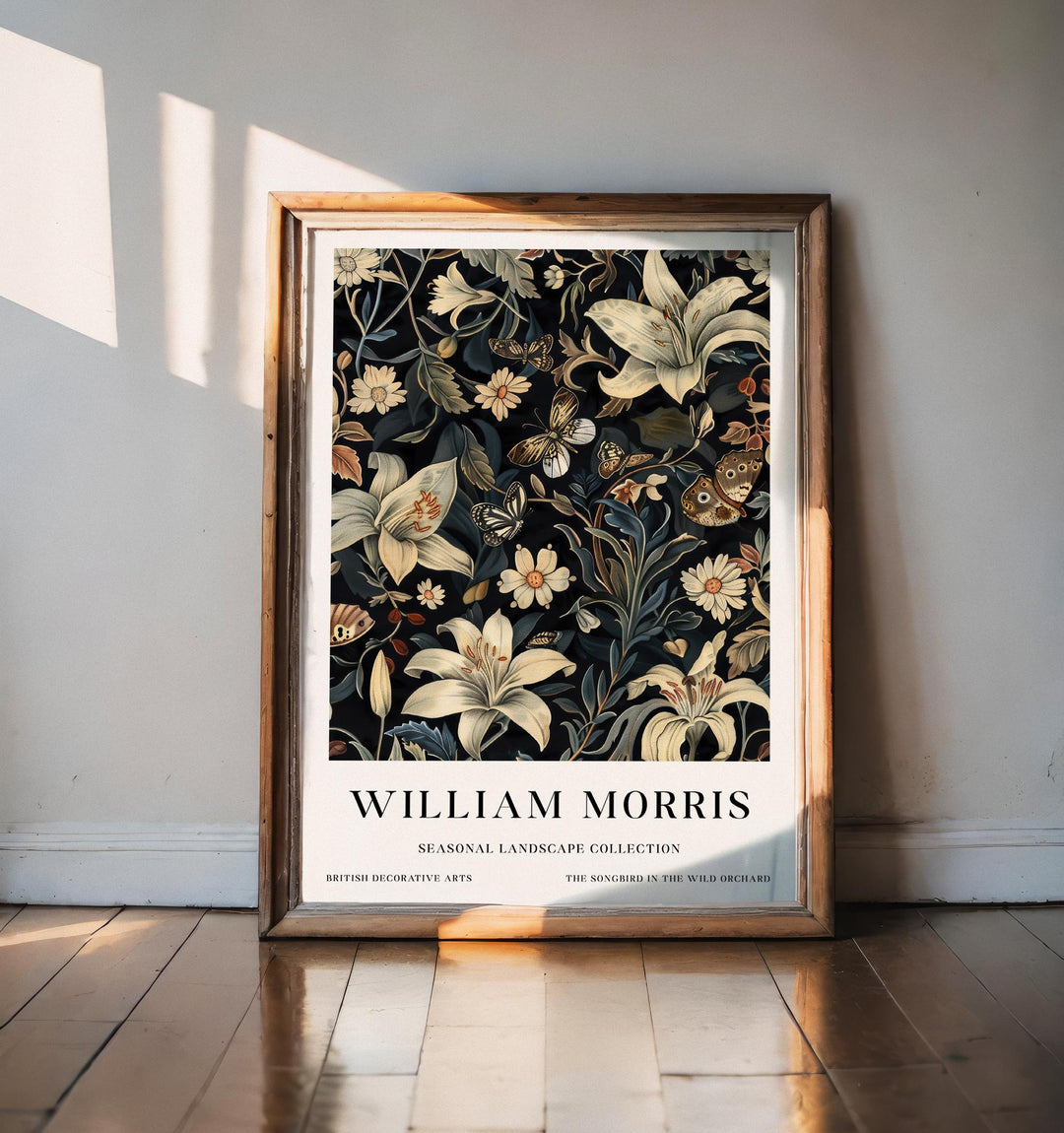 William Morris Lily Butterfly Wall Art Dark Floral Botanical Print Vintage Cottagecore Decor Arts And Crafts Poster Artwork for Home