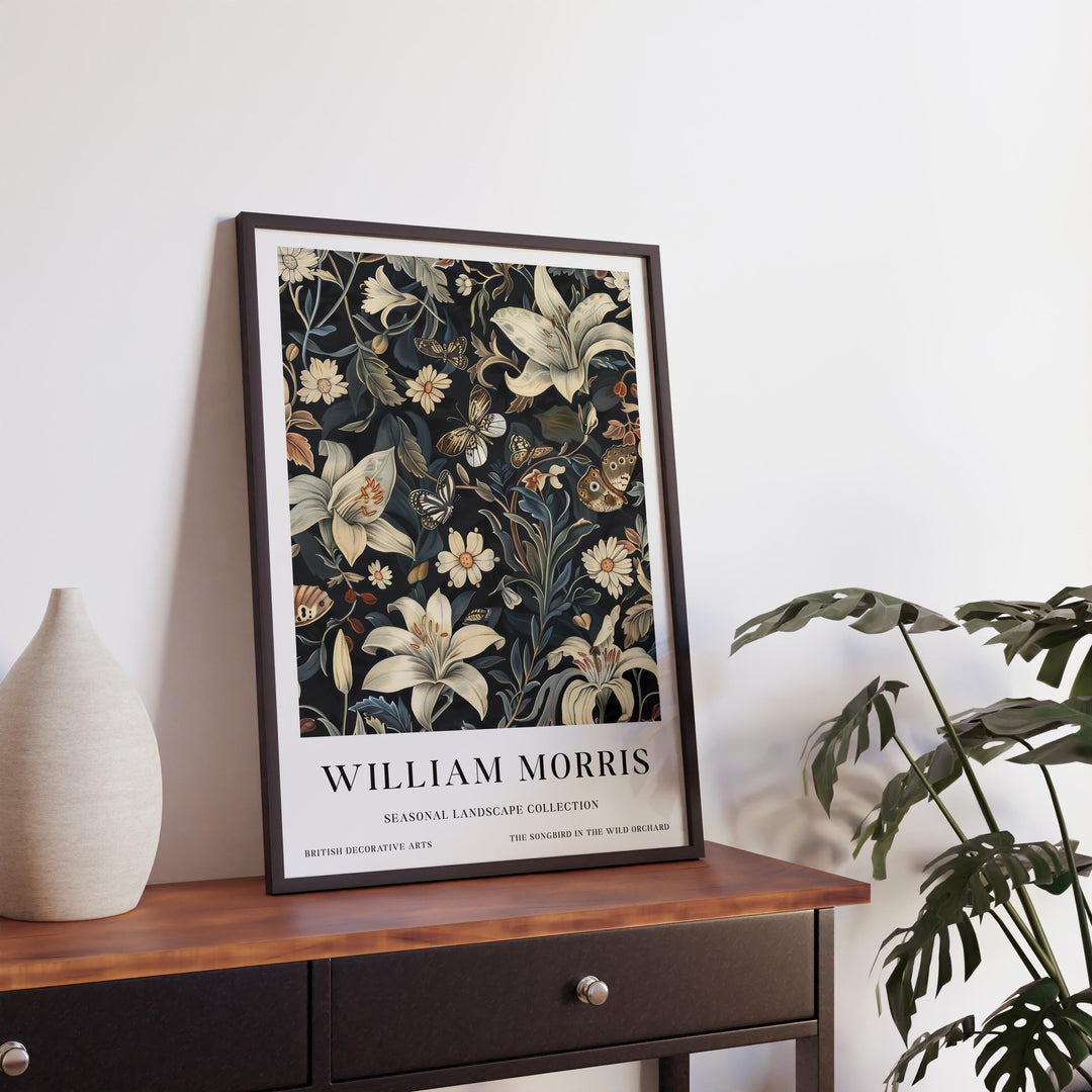 William Morris Lily Butterfly Wall Art Dark Floral Botanical Print Vintage Cottagecore Decor Arts And Crafts Poster Artwork for Home