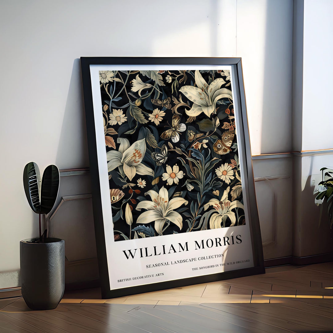 William Morris Lily Butterfly Wall Art Dark Floral Botanical Print Vintage Cottagecore Decor Arts And Crafts Poster Artwork for Home