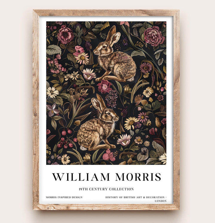 William Morris Hare Rabbit Wall Art Woodland Animal Dark Floral Botanical Print Cottagecore Decor Arts And Crafts Poster Artwork for Home