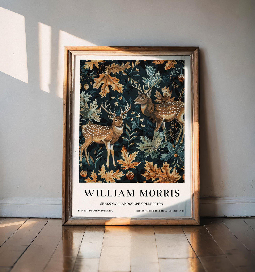 William Morris Deer Stag Wall Art Woodland Animal Autumn Botanical Print Cottagecore Forest Decor Arts And Crafts Poster Artwork for Home