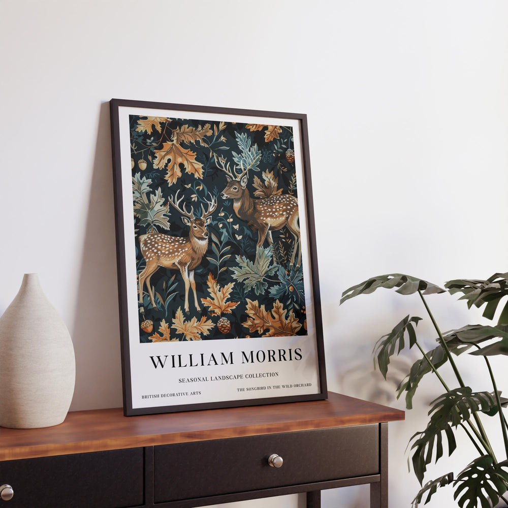 William Morris Deer Stag Wall Art Woodland Animal Autumn Botanical Print Cottagecore Forest Decor Arts And Crafts Poster Artwork for Home