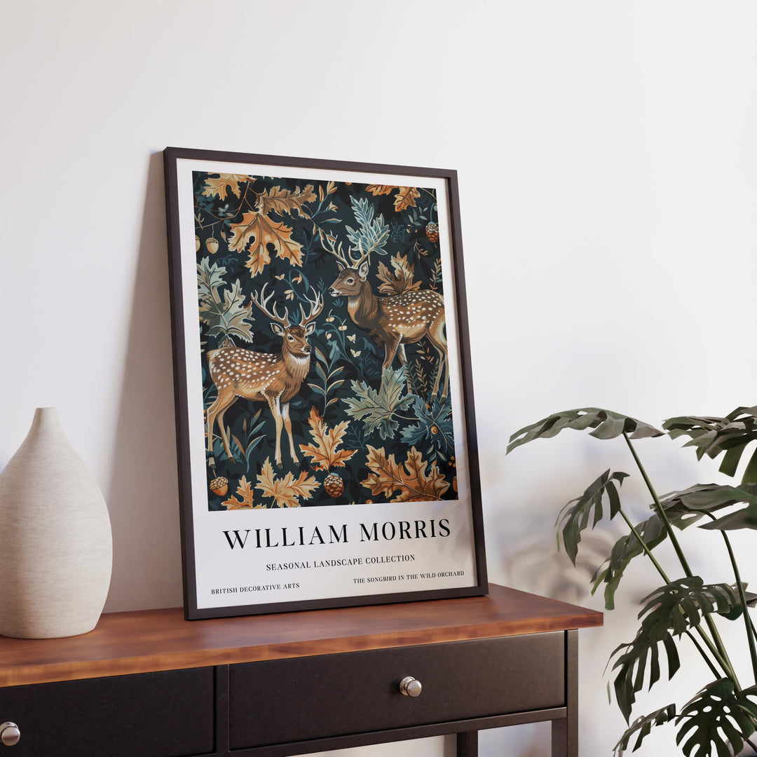 William Morris Deer Stag Wall Art Woodland Animal Autumn Botanical Print Cottagecore Forest Decor Arts And Crafts Poster Artwork for Home