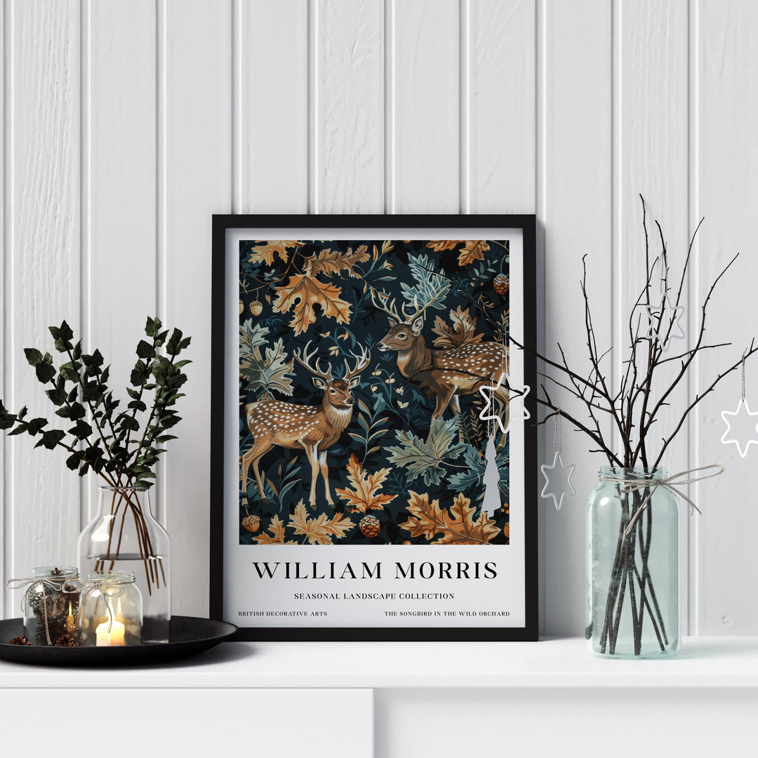 William Morris Deer Stag Wall Art Woodland Animal Autumn Botanical Print Cottagecore Forest Decor Arts And Crafts Poster Artwork for Home