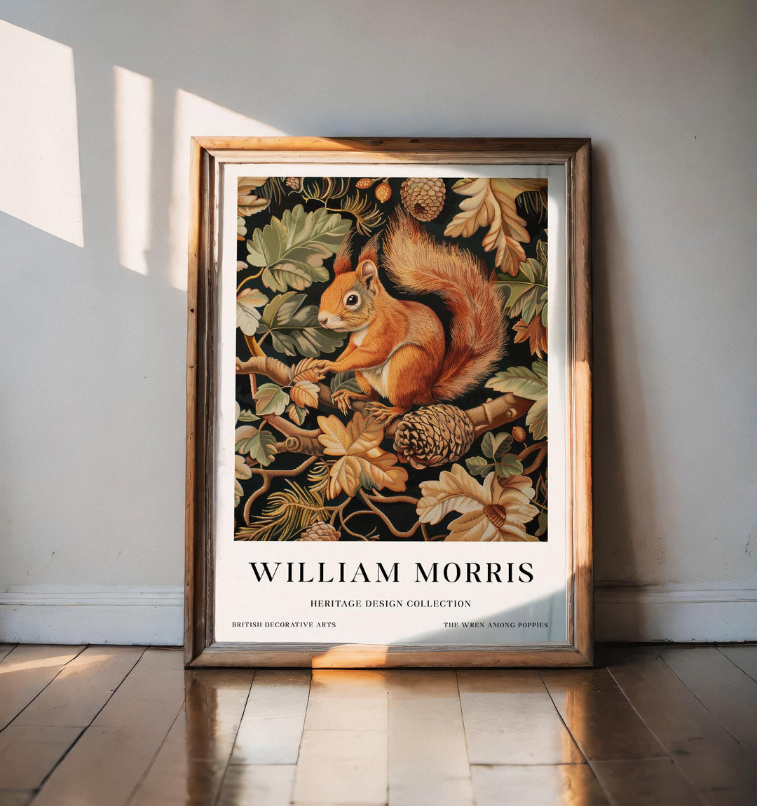 William Morris Red Squirrel Wall Art Woodland Animal Vintage Botanical Print Cottagecore Forest Decor Arts Crafts Poster Artwork for Home