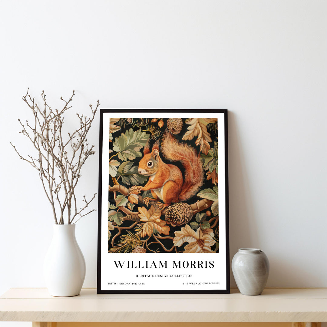 William Morris Red Squirrel Wall Art Woodland Animal Vintage Botanical Print Cottagecore Forest Decor Arts Crafts Poster Artwork for Home