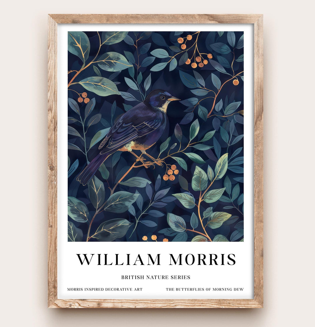 William Morris Blackbird Wall Art Blue Botanical Print Vintage Bird Cottagecore Decor Arts And Crafts Nature Poster Artwork for Home