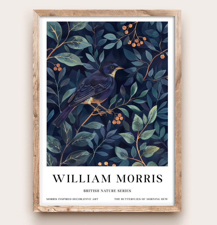 William Morris Blackbird Wall Art Blue Botanical Print Vintage Bird Cottagecore Decor Arts And Crafts Nature Poster Artwork for Home