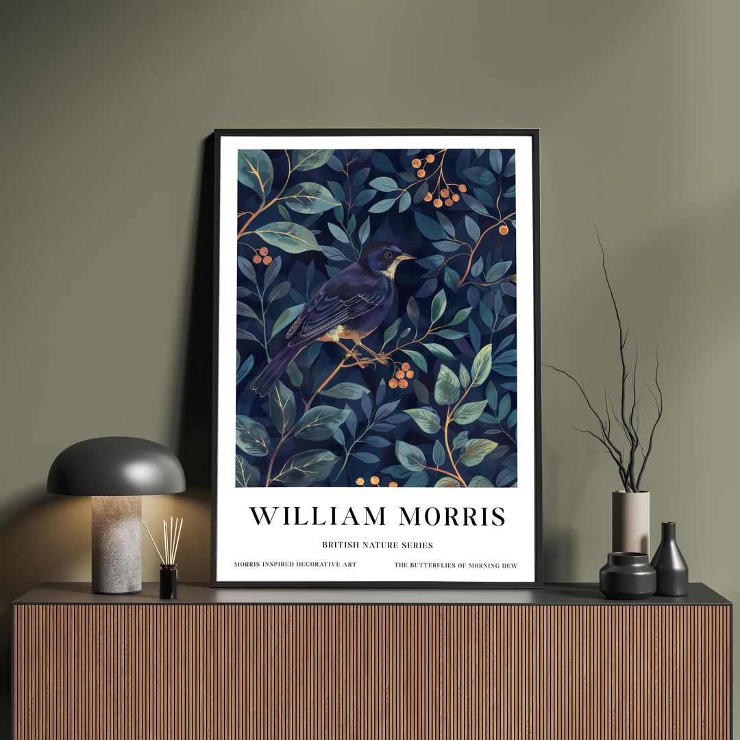 William Morris Blackbird Wall Art Blue Botanical Print Vintage Bird Cottagecore Decor Arts And Crafts Nature Poster Artwork for Home