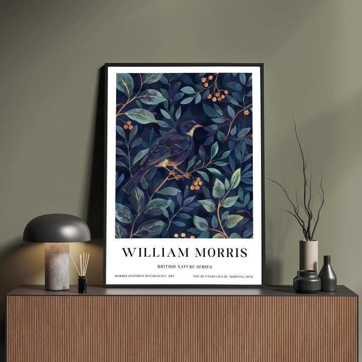 William Morris Blackbird Wall Art Blue Botanical Print Vintage Bird Cottagecore Decor Arts And Crafts Nature Poster Artwork for Home