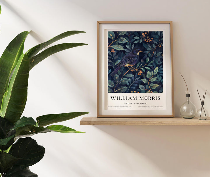 William Morris Blackbird Wall Art Blue Botanical Print Vintage Bird Cottagecore Decor Arts And Crafts Nature Poster Artwork for Home