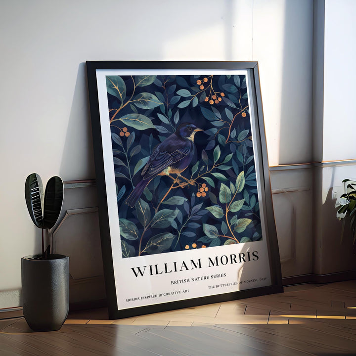 William Morris Blackbird Wall Art Blue Botanical Print Vintage Bird Cottagecore Decor Arts And Crafts Nature Poster Artwork for Home