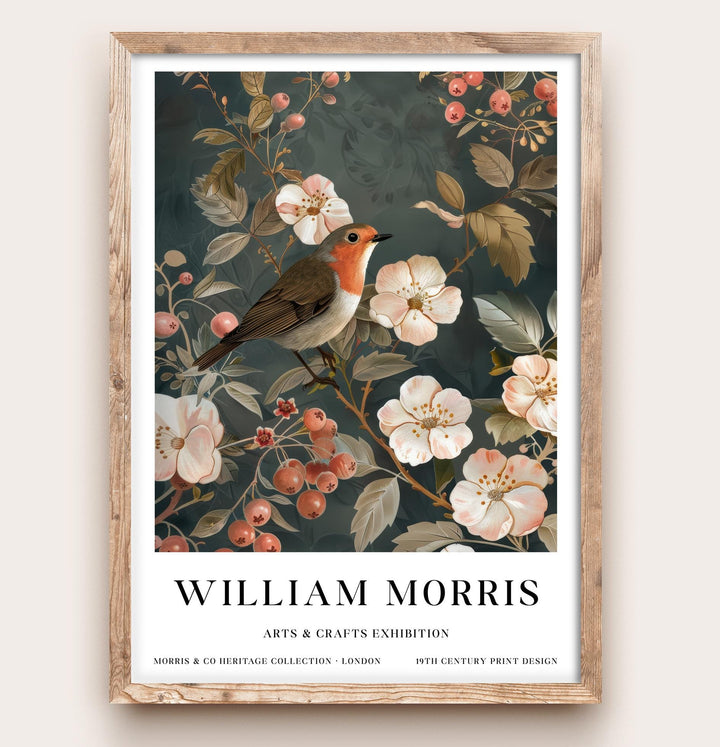 William Morris Robin Bird Wall Art Blossom Botanical Print Vintage Cottagecore Nature Decor Arts And Crafts Poster Artwork for Home