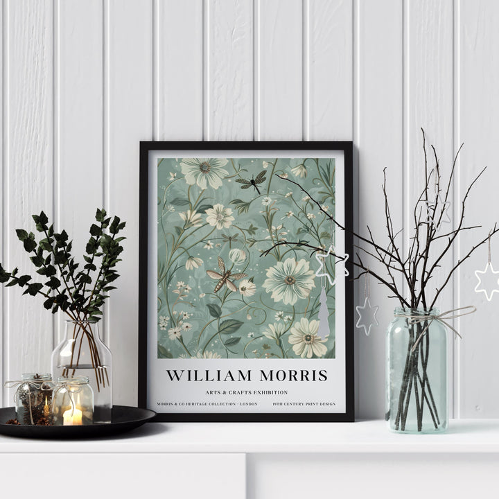 William Morris Dragonfly Wall Art Botanical Floral Print Vintage Cottagecore Nature Decor Arts And Crafts Poster Artwork for Home
