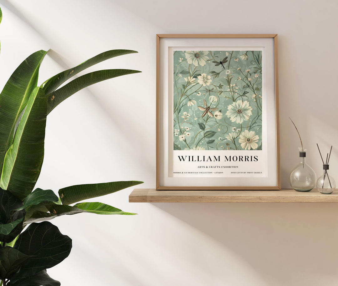 William Morris Dragonfly Wall Art Botanical Floral Print Vintage Cottagecore Nature Decor Arts And Crafts Poster Artwork for Home