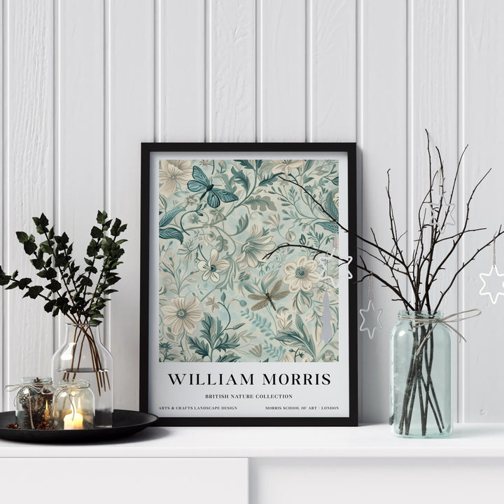 William Morris Dragonfly Wall Art Botanical Floral Print Vintage Cottagecore Nature Decor Arts And Crafts Poster Artwork for Home
