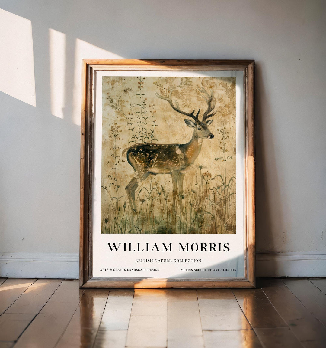 William Morris Stag Deer Wall Art Vintage Botanical Print Antique Style Cottagecore Nature Decor Arts And Crafts Poster Artwork for Home