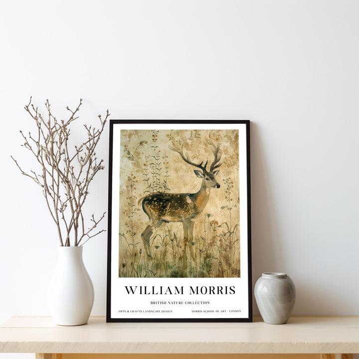 William Morris Stag Deer Wall Art Vintage Botanical Print Antique Style Cottagecore Nature Decor Arts And Crafts Poster Artwork for Home