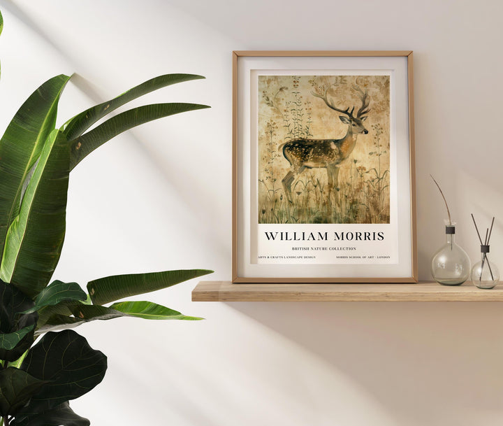 William Morris Stag Deer Wall Art Vintage Botanical Print Antique Style Cottagecore Nature Decor Arts And Crafts Poster Artwork for Home