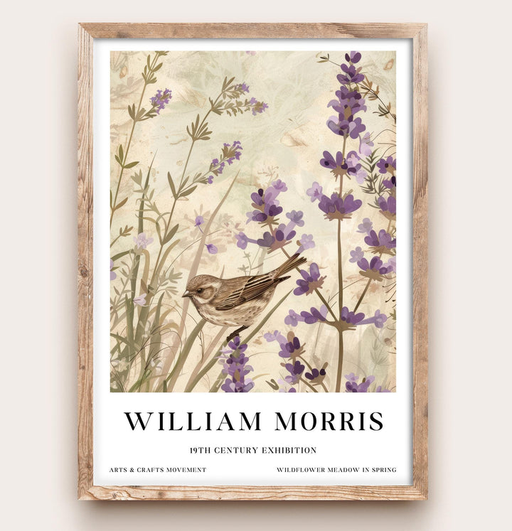 William Morris Sparrow Bird Wall Art Lavender Botanical Print Vintage Cottagecore Meadow Decor Arts And Crafts Poster Artwork for Home