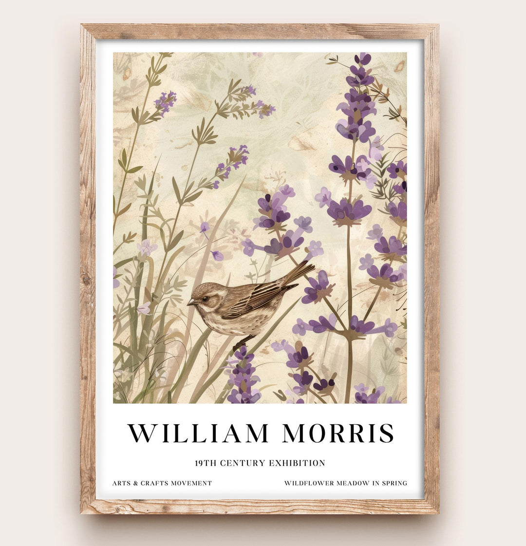 William Morris Sparrow Bird Wall Art Lavender Botanical Print Vintage Cottagecore Meadow Decor Arts And Crafts Poster Artwork for Home
