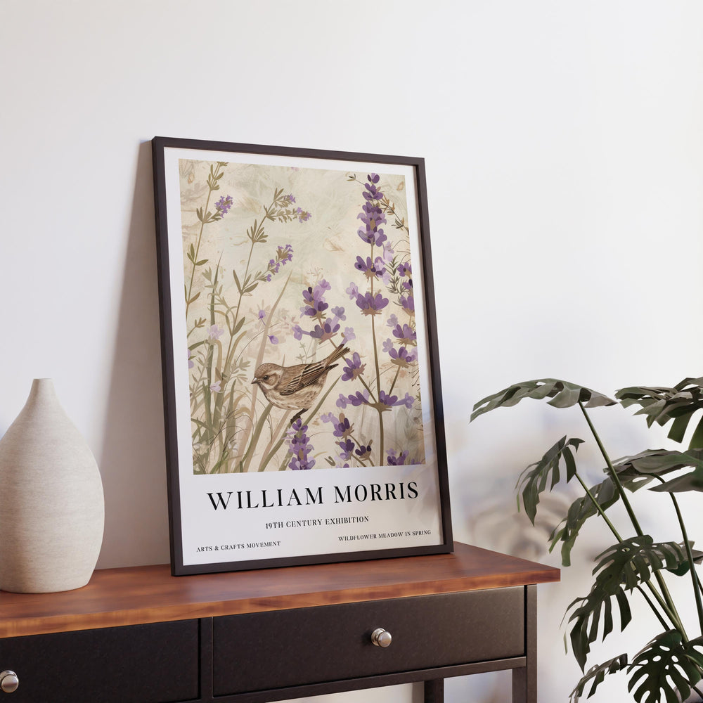 William Morris Sparrow Bird Wall Art Lavender Botanical Print Vintage Cottagecore Meadow Decor Arts And Crafts Poster Artwork for Home