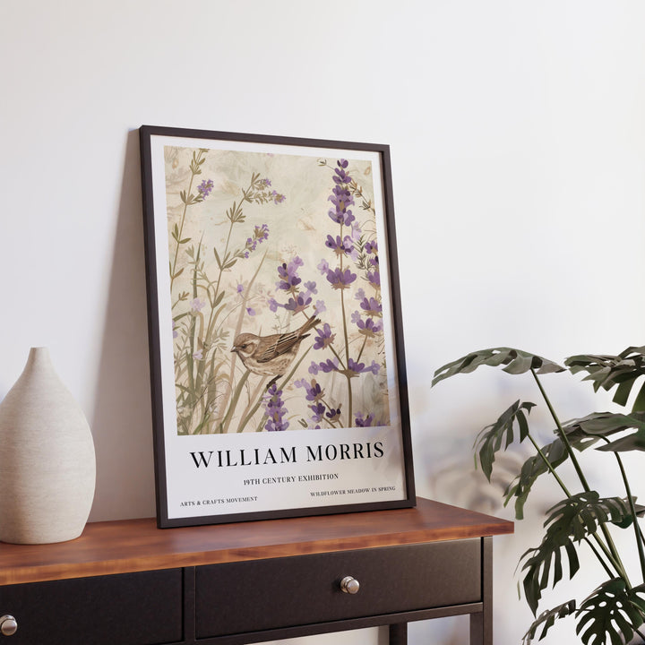 William Morris Sparrow Bird Wall Art Lavender Botanical Print Vintage Cottagecore Meadow Decor Arts And Crafts Poster Artwork for Home
